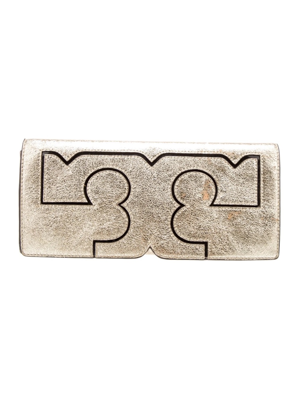 Tory Burch Metallic Gold Serif Leather Clutch
